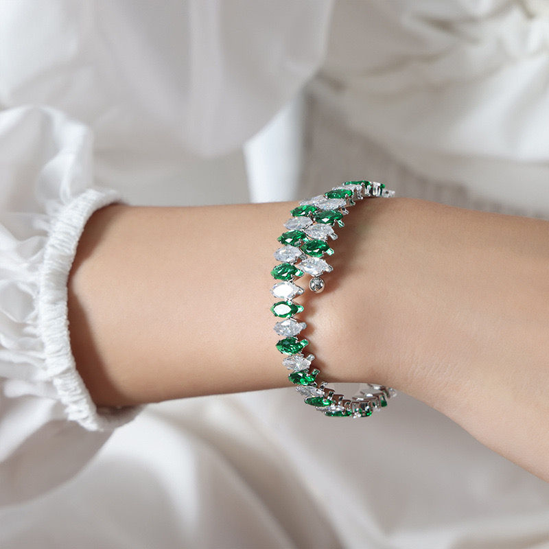 Thumbnail: White Gold Plated Red/Blue/Green Zircon Shiny Bracelet