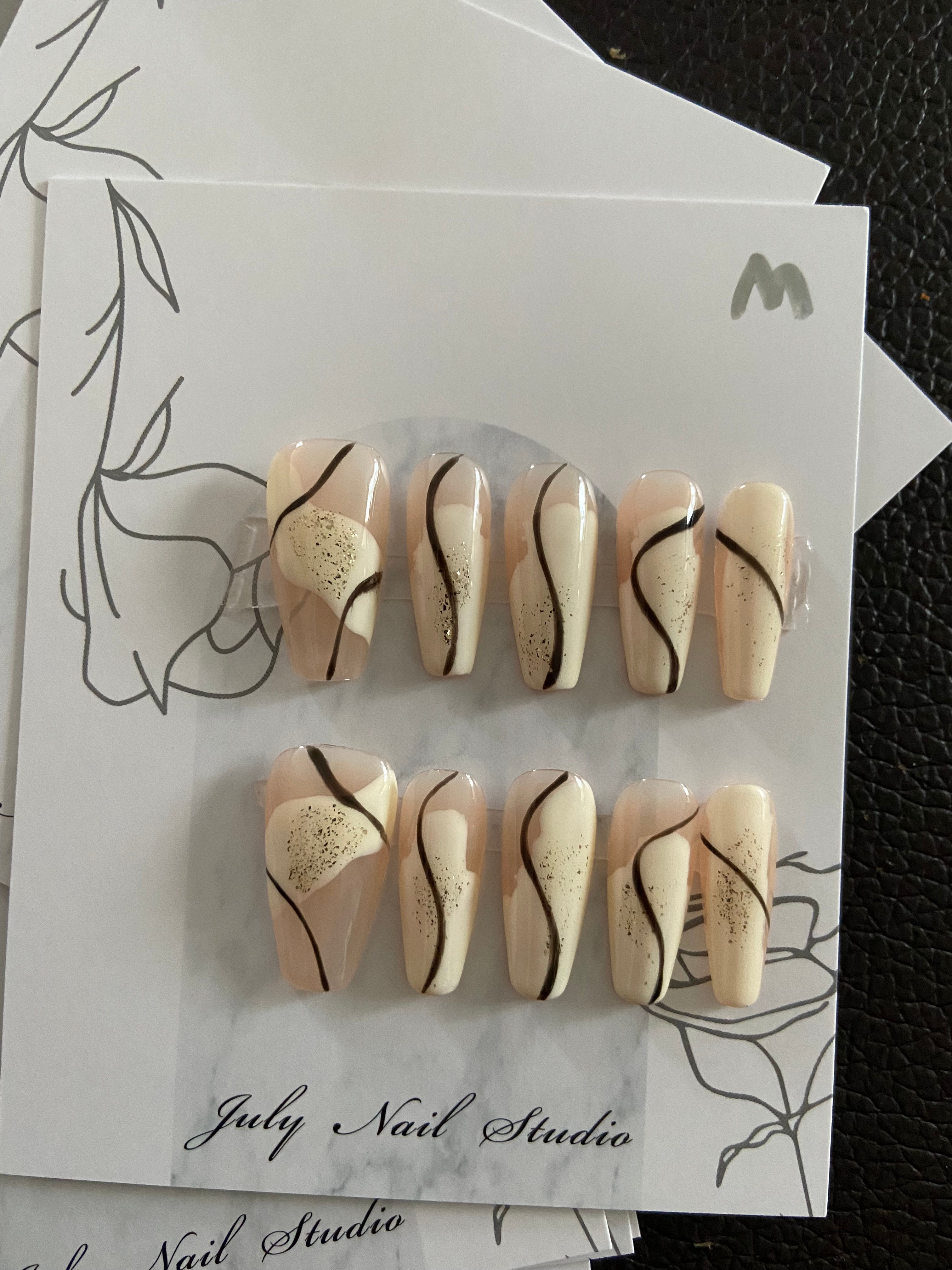 White Coffin with Swirls Nails