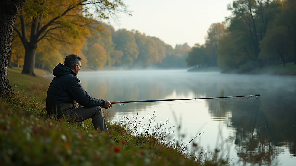 Eye-level view of a tranquil fishing spot by the river
