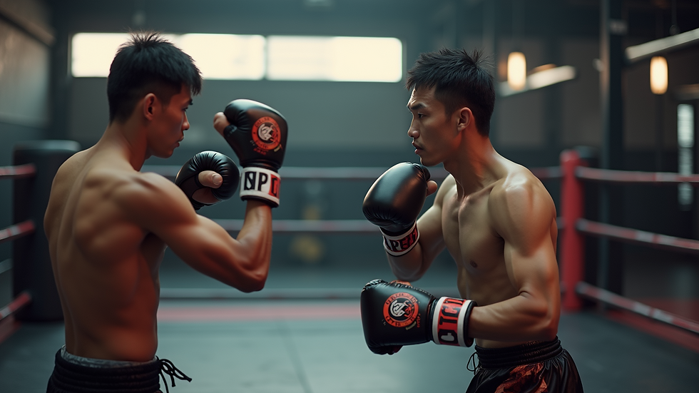 Muay Thai fighters training in a gym