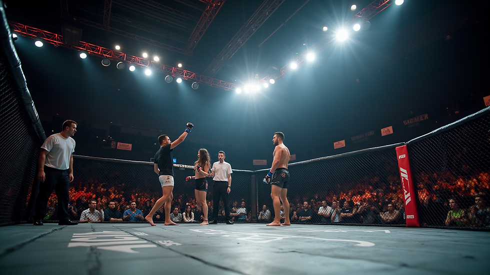 Eye-level view of a busy MMA event in a local arena