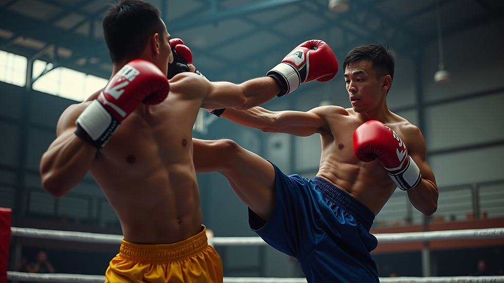 Close-up view of a kickboxer performing a front kick