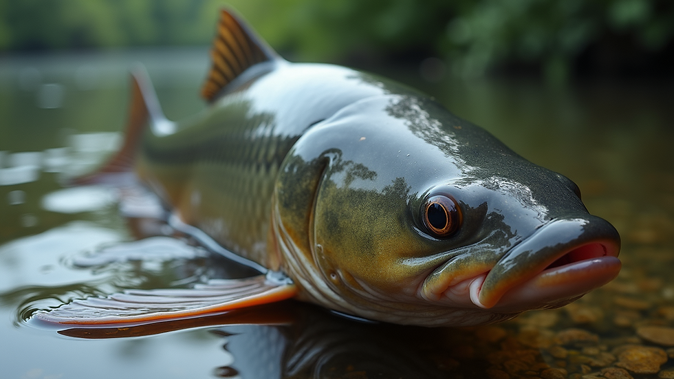 Close-up of a large catfish caught from the water