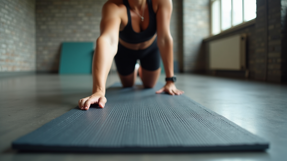 Eye-level view of a training mat set up for flexibility training
