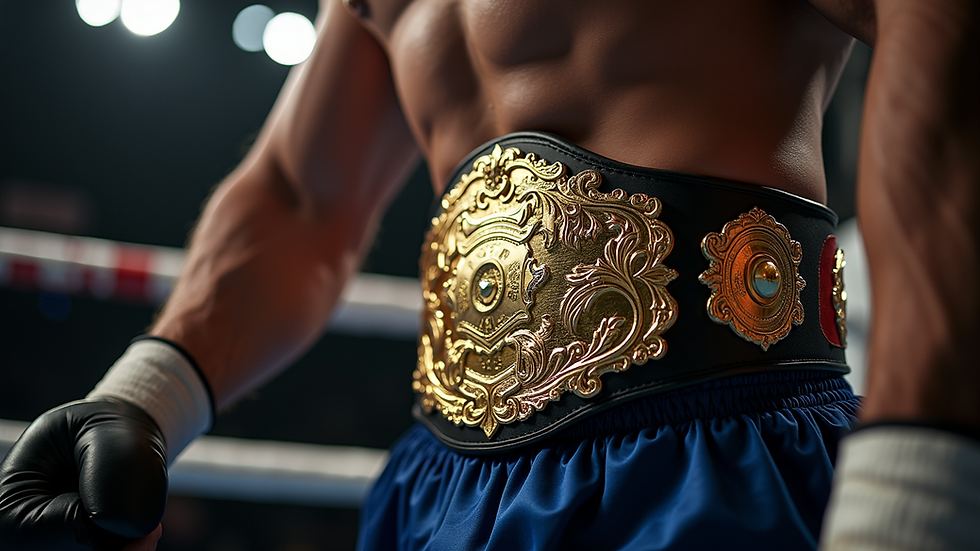 High angle view of a professional fighter's championship belt