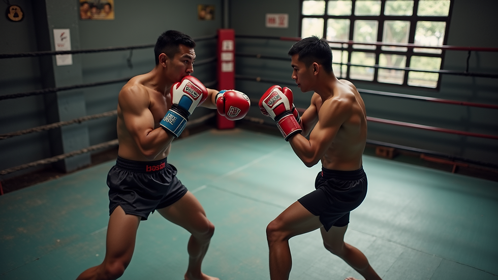 High angle view of Muay Thai training session