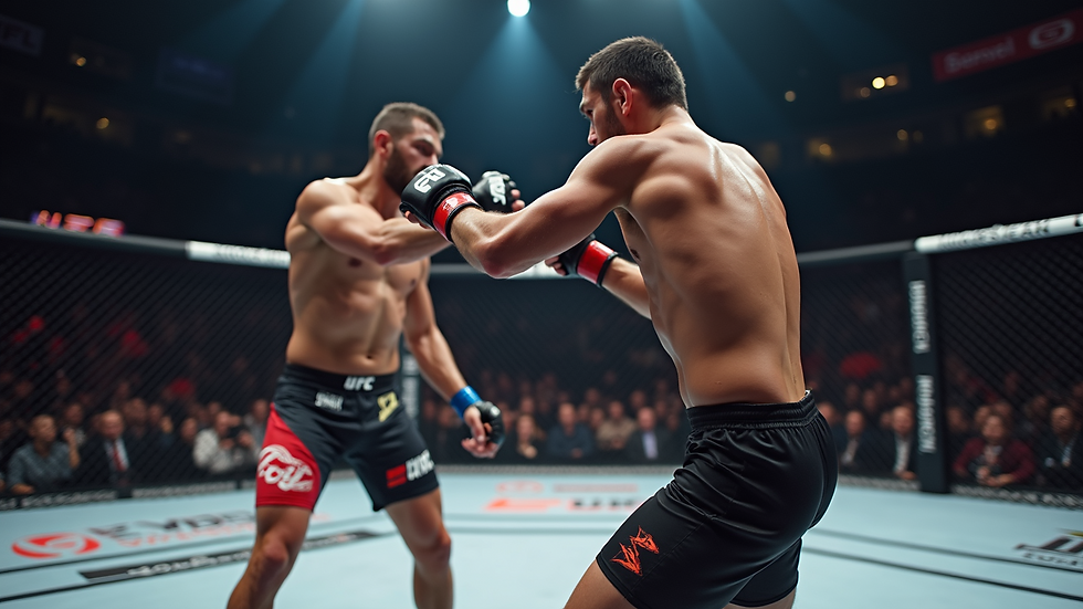 Eye-level view of the UFC octagon during an exciting fight