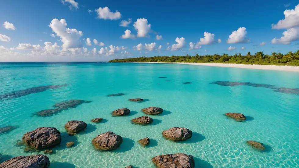 Wide angle view of turquoise waters in the Bahamas, perfect for fishing adventures