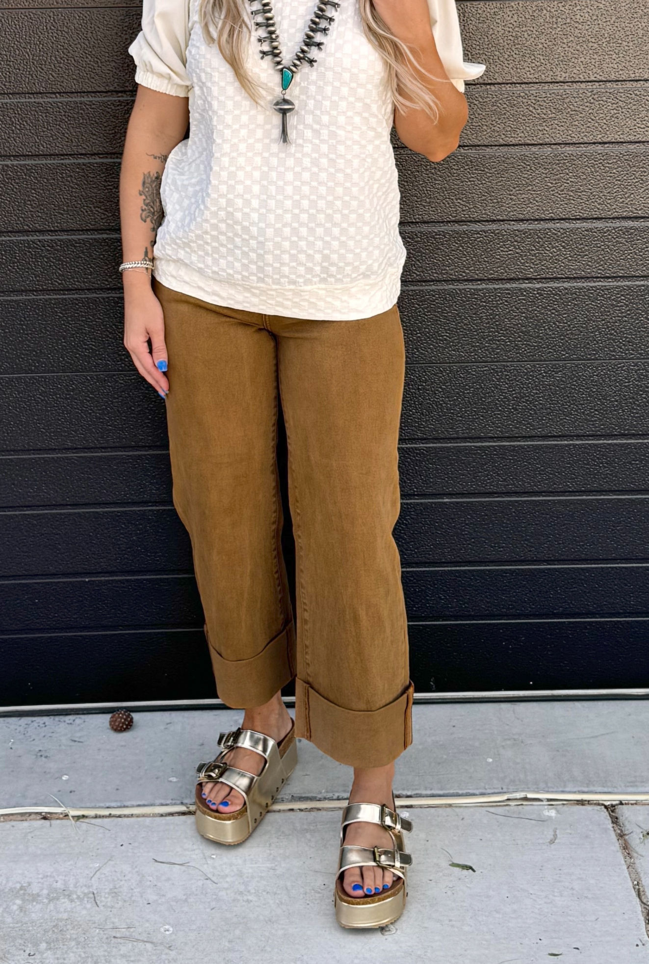 Cappuccino Wide Leg Cuffed Pants 