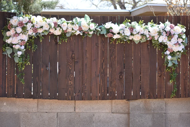 Thumbnail: Silk Floral Backdrop - Dusty Rose, Blush, Soft White, Ivory Wedding Arch