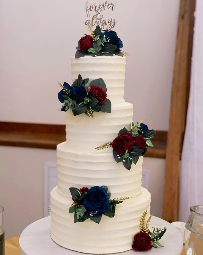 Thumbnail: Cake Decor featuring Dark Green, Navy, and Burgundy with Gold, Silver, or Pearl Accent Eucalyptus Floral Cake Topper