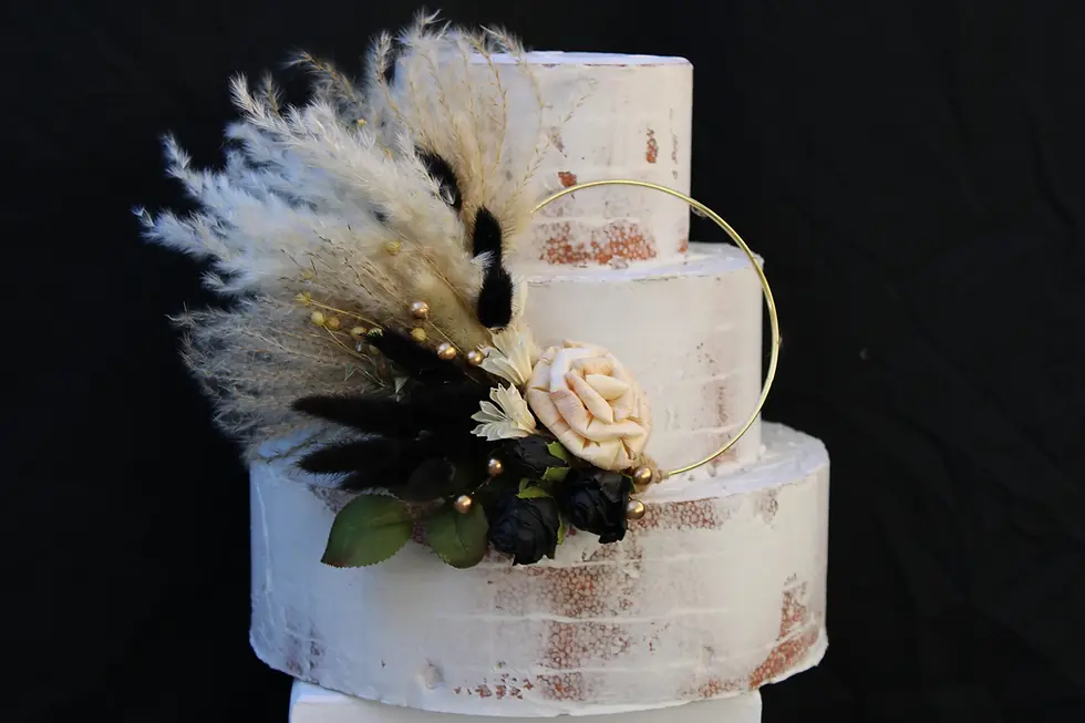 Thumbnail: Cake Hoop Arrangement Natural Dried Flower, Italian Ruscus & Pampas Grass Black