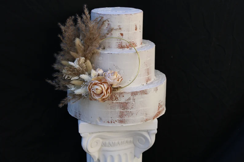 Thumbnail: Natural Dried Flower Italian Ruscus and Pampas Grass Cake Hoop Decor