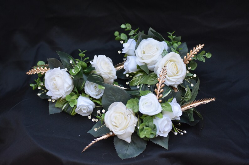 Thumbnail: Dark Green and Ivory Eucalyptus Floral Cake Topper with Gold, Silver, or Pearl Accents