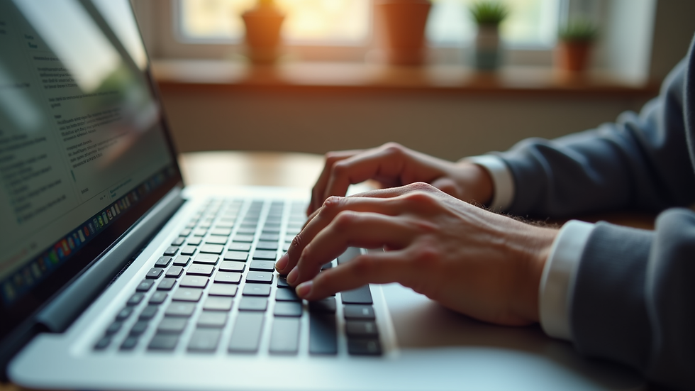 Close-up view of a person typing on a laptop keyboard during an online therapy session