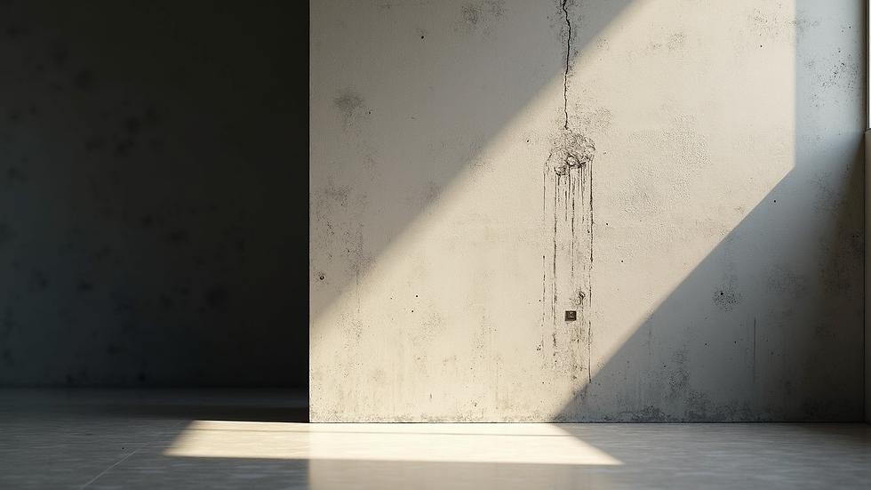 Vue rapprochée d'un mur de sous-sol avec des traces visibles de moisissure noire