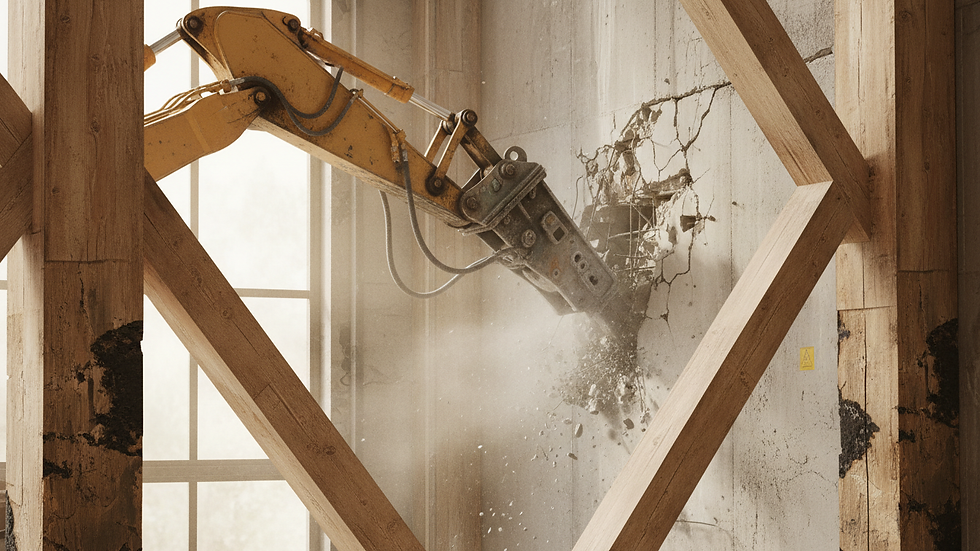 Vue rapprochée d’une machine de démolition en action sur un mur en béton