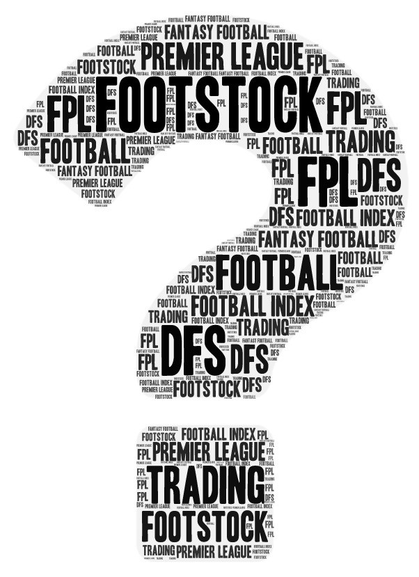 A question mark made up of the words FPL, Football Index, Fantasy Football, DFS and Premier League.