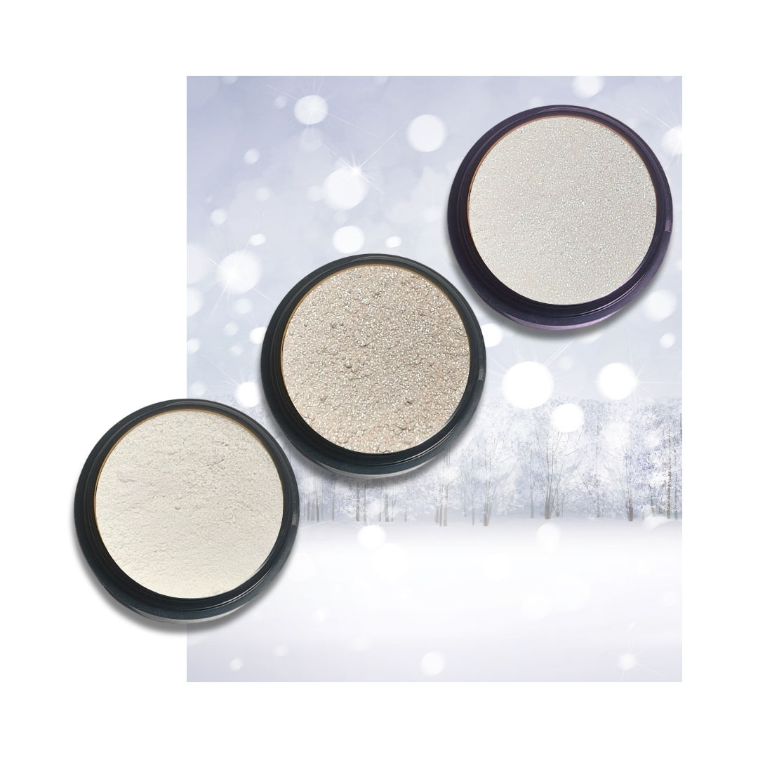 White pearl hue micronized eye dusts for perfect, long-lasting shimmering eye makeup. Add a drop of water to create shimmery
