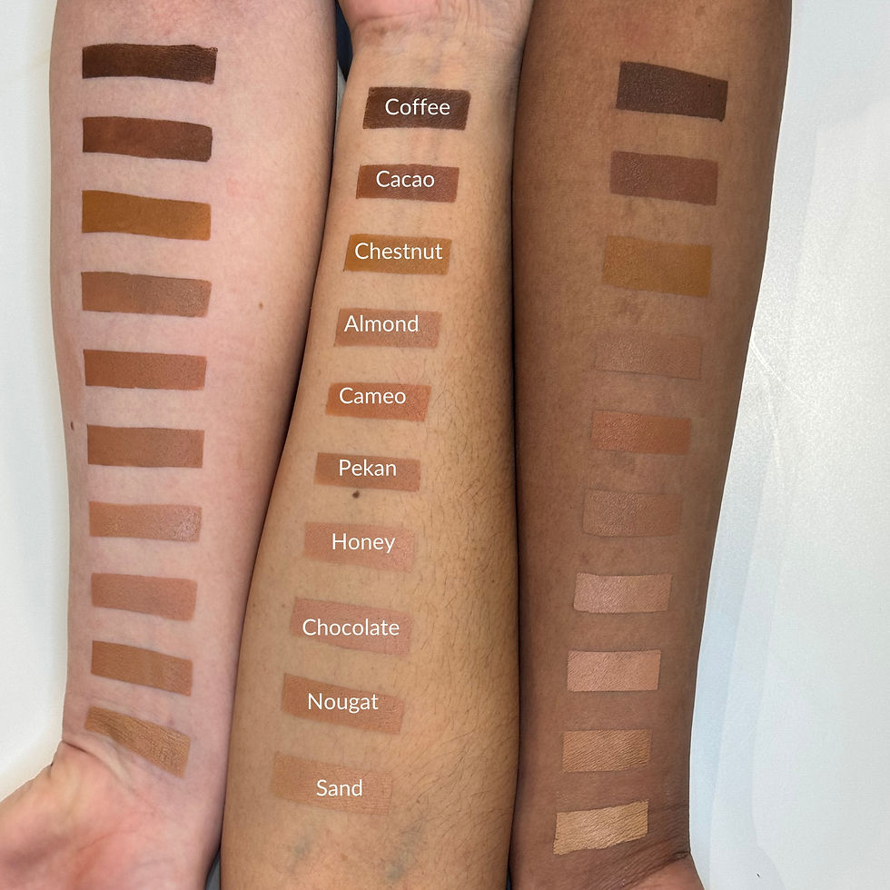 Swatches of Super foundation Darker on three different skin types