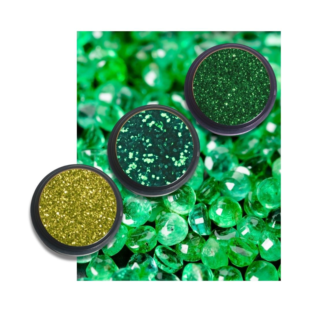 Various shades of green colored glimmer