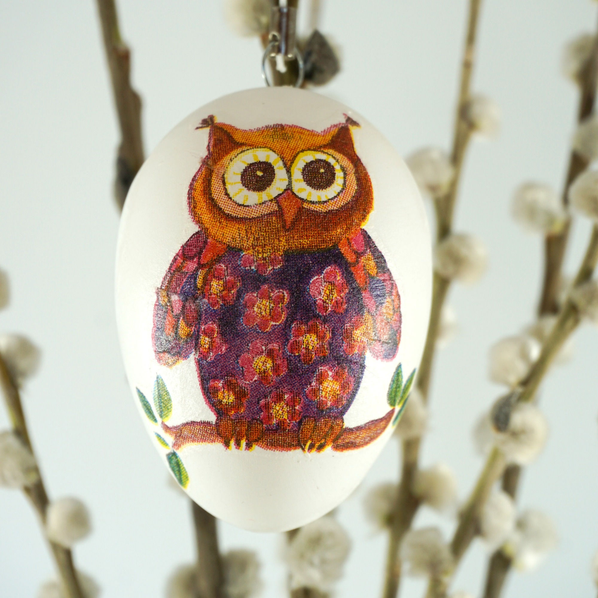 Handgemachtes Osterei Eule lila