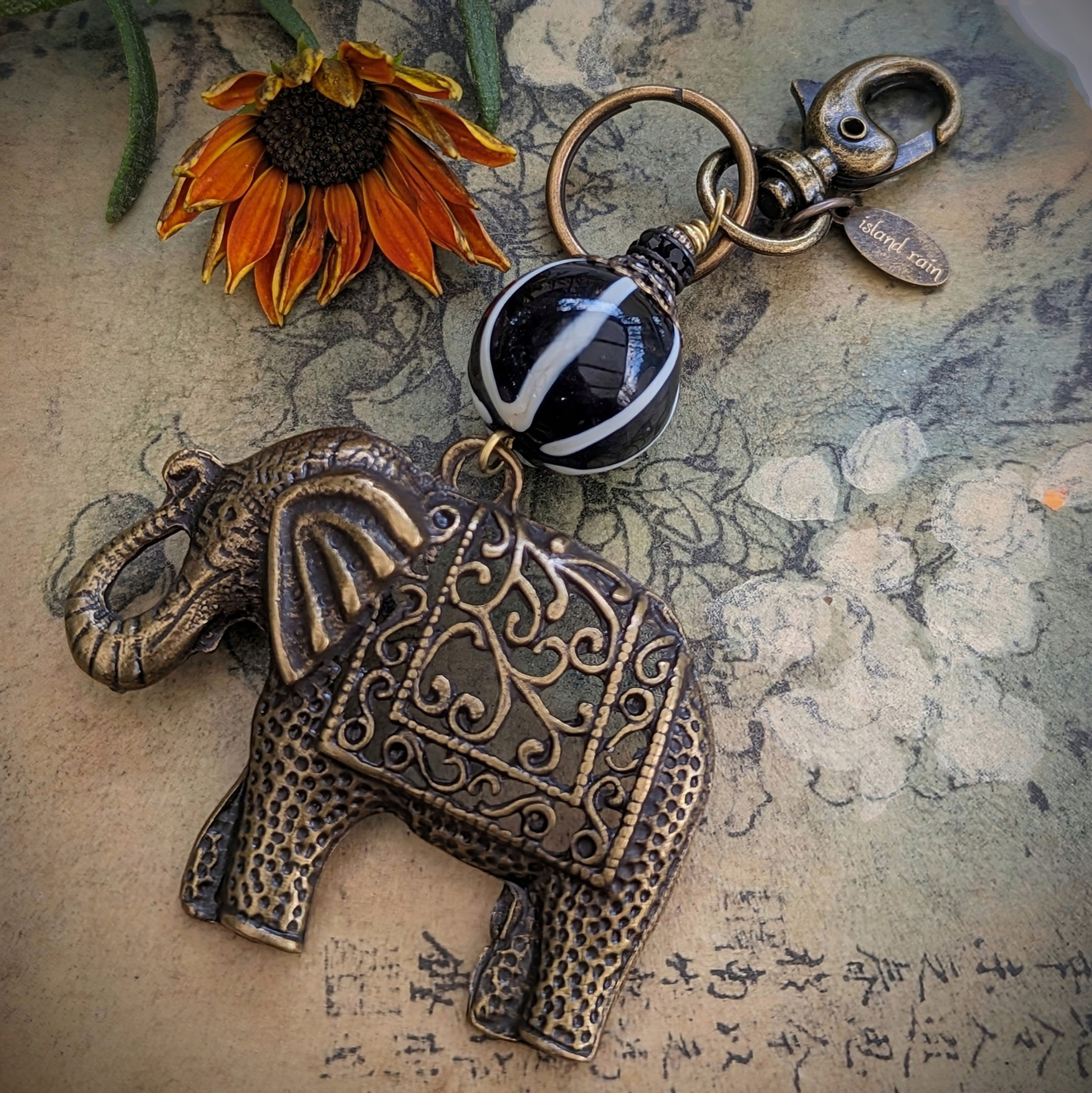 Handbag charm - elephant and glass
