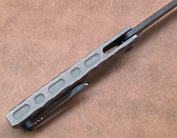 Thumbnail: Chaves Knives Exclusive Sangre Street Flipper Rocked Titanium Stonewash Hand M39