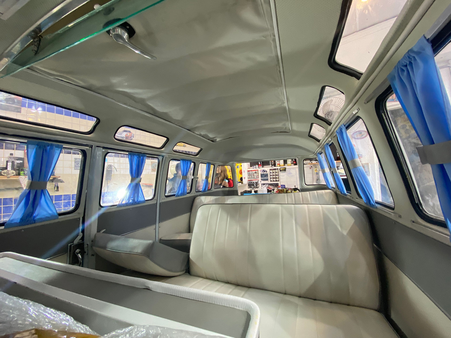 interior view of passenger compartment of 1964 vw bus