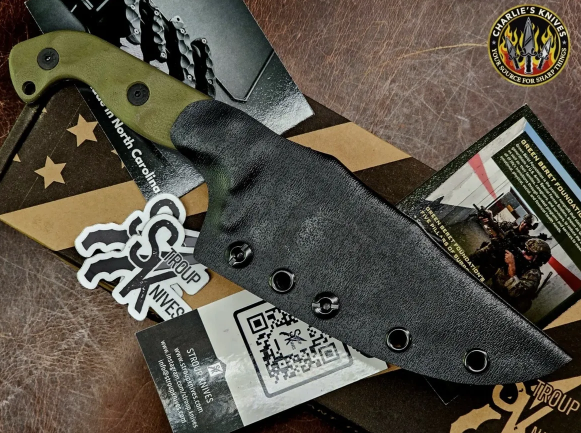 Thumbnail: Stroup Knives TU1 OD Green G10 Handle 1095 Carbon Steel Fixed Blade