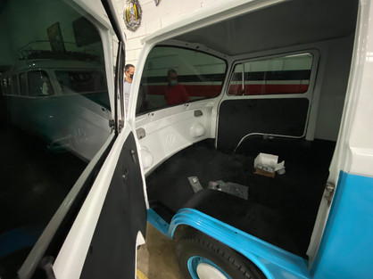inetrior view through side door of t-2 custom trailer