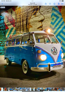 1964 Smabas bus in front of wall mural in downtown rock Hill Sc