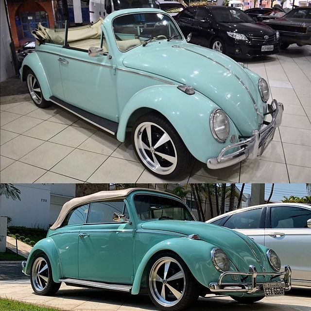 Two views of FIsca Azul with the convertible top down and Up