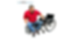 Man in red shirt and blue jeans using the ResQUp to get into a wheelchair.