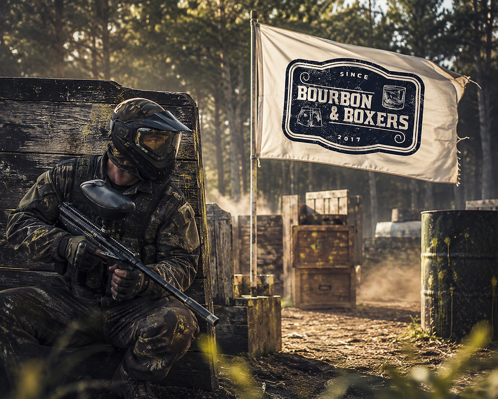 Paintballer trying to capture a Bourbon and Boxers logo flag