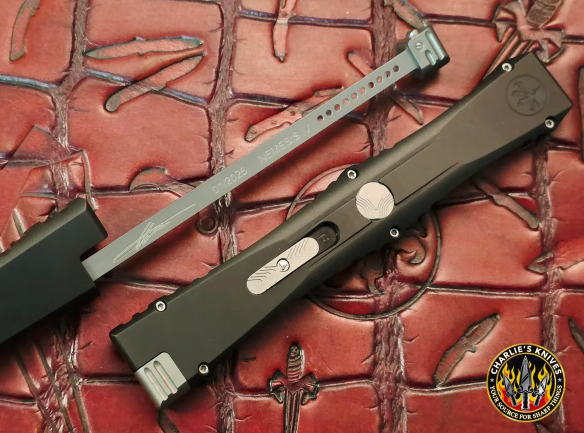 Thumbnail: Microtech Nemesis IV OTF Black Aluminum 4.4" M390 Dagger Stonewash 1152-10MS1