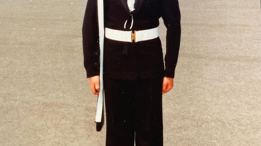 The owner and Master Mason at Auckland Memorials, in a navy uniform, old picture