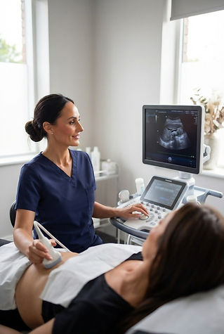 Andrea, owner of MedHealth performing an ultrasound scan on a woman