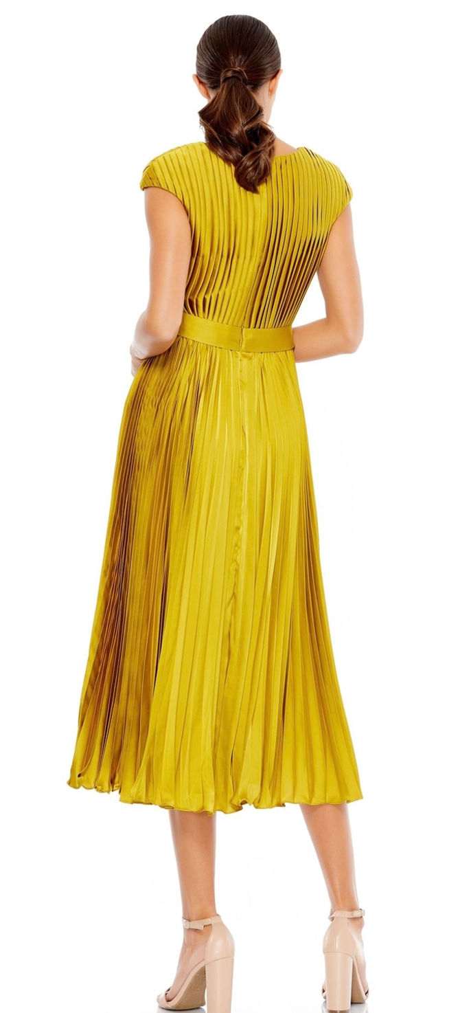 Thumbnail: Chartreuse Pleated Dress with Belt / Sizes 4, 6 & 12