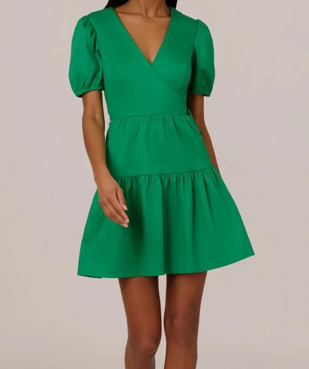 Green Short Puff Sleeve Tiered Dress / Size 4