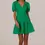 Thumbnail: Green Short Puff Sleeve Tiered Dress / Size 4