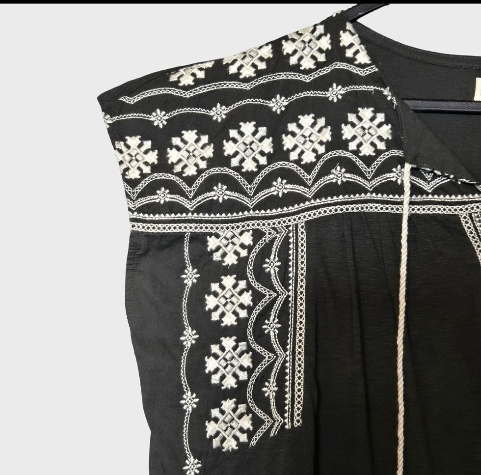 Thumbnail: Black Sleeveless Blouse with White Embroidery