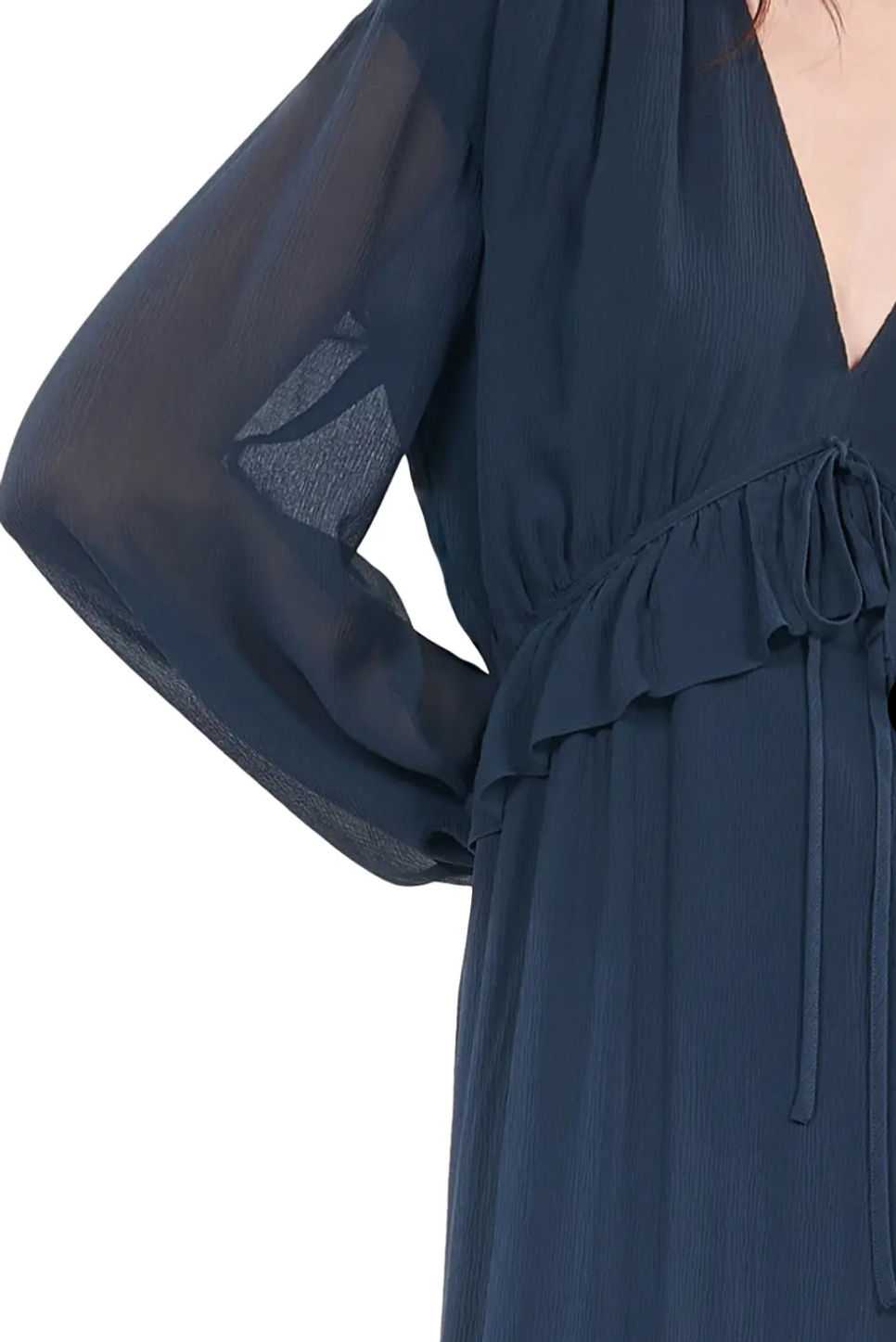 Thumbnail: 100% Silk Navy Long Sleeved Dress / Size S