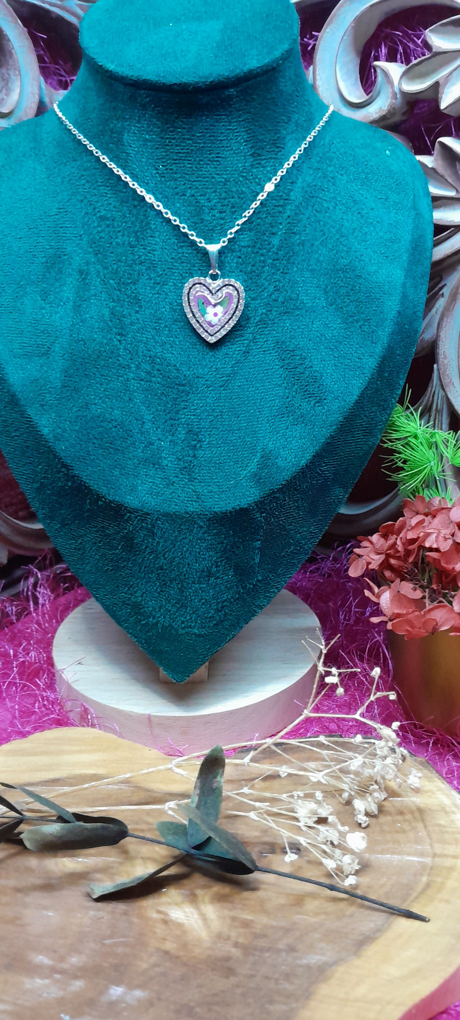 Stainless steel chain with resin heart\flowers