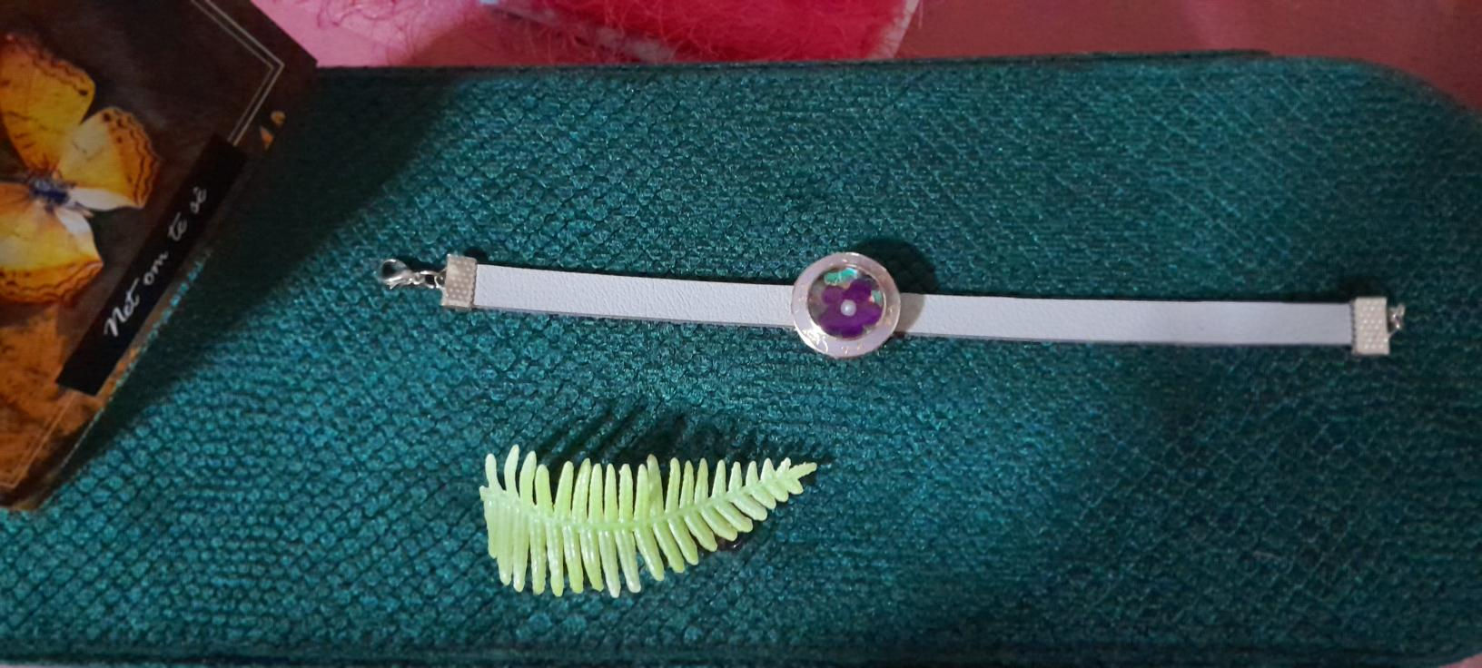 Small grey watch with purple resin flower bracelet