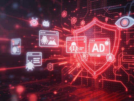 Antivirus shield blocking spyware and adware attacks illustration