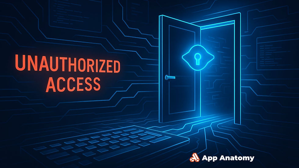 Glowing digital door labeled “Unauthorized Access,” showing how a backdoor quietly opens up secure systems to attackers.