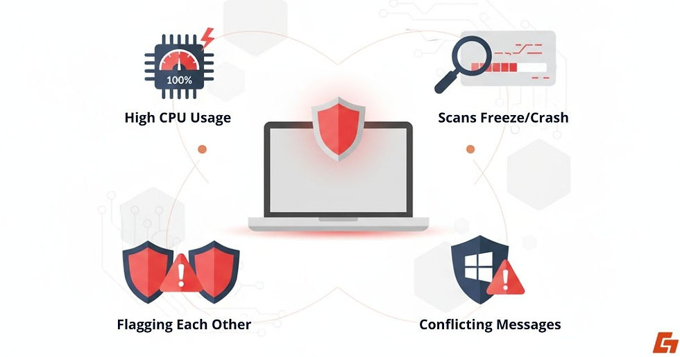 Signs of antivirus conflict like high CPU use and scan crashes
