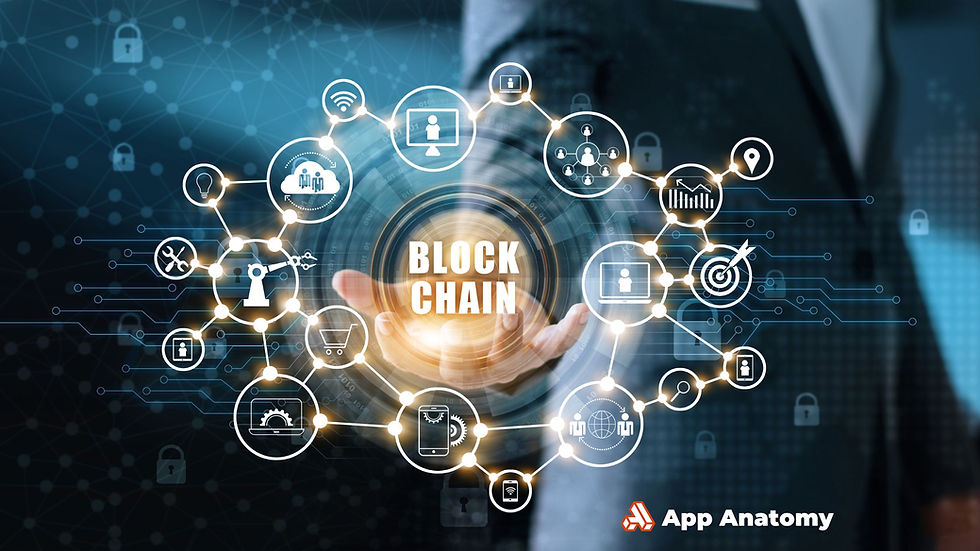 Blockchain network visualization showing how smart contracts connect and automate digital processes across industries.