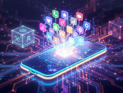 A banner image with icons representing decentralized application technology.